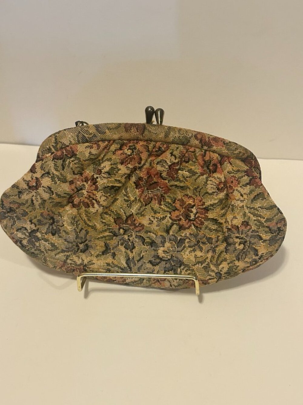 Handmade Vintage inspired tan Floral Tapestry Clutch